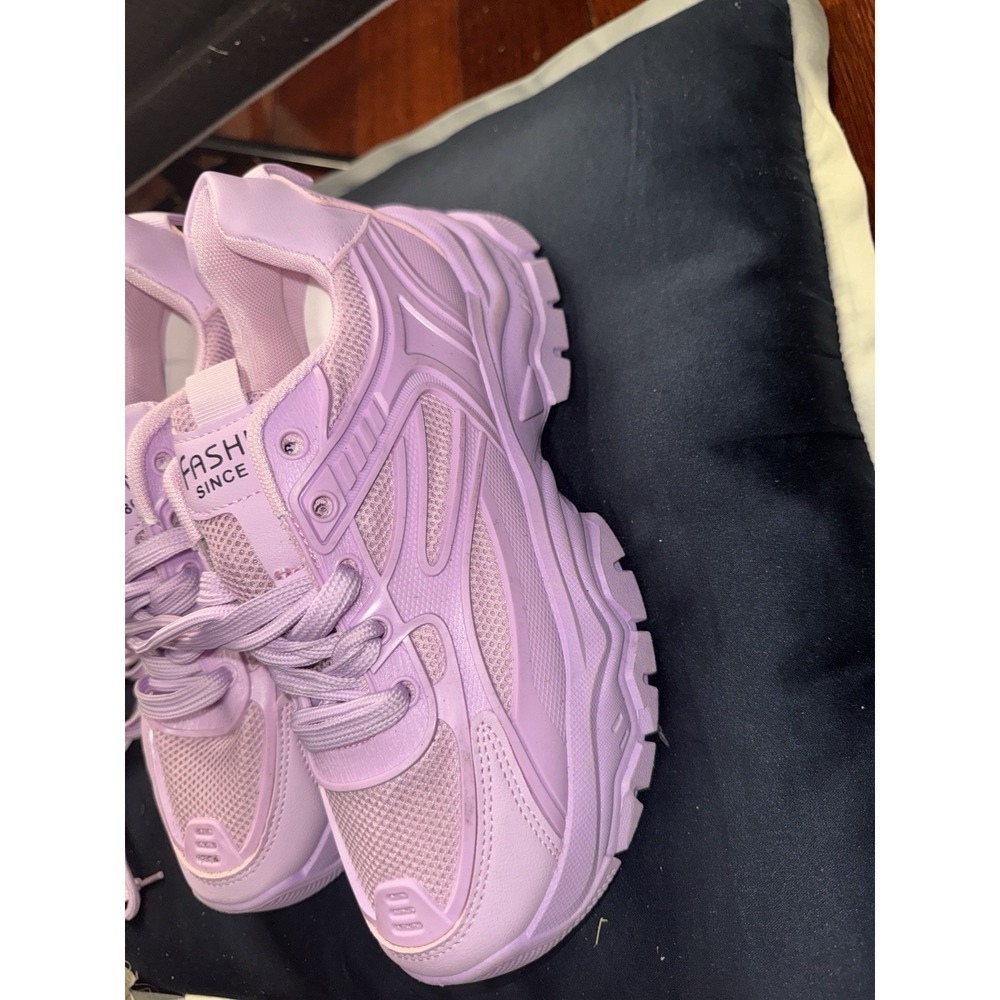Purple Chunky Platform Sneakers W Thick -Slip Sole, Height Increase & Cushioned - Picture 5 of 13